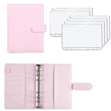 Imagem de Fichário A6 Planner Orçamento Caderno de Couro PU Folhas Soltas Capa de Caderno 6 Buracos Fichário Bolsos Fichário de Plástico Zíper Envelope, Rosa