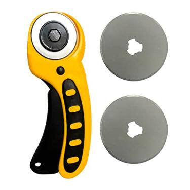 Imagem de Cortador Rotativo Circular com Disco 45mm + 2 Laminas Reservas Para Tecidos Papel Artesanato Patchwork Scrapbook (Cortador Circular Amarelo)