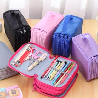 Imagem de 72 suportes 4 camadas porta-lápis de lona oxford portátil bolsa bolsa bolsos bolsa porta-lápis material escolar (Rosa)