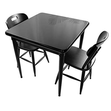 Imagem de Mesa quadrada preta 80x80cm com 2 cadeiras para sala jantar e cozinha de apartamento pequeno