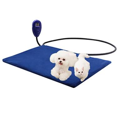 Imagem de Almofada de aquecimento para animais de estimação almofada de calor elétrica para cães com temporizador almofada de aquecimento à prova d'água para cães temporizador e 7 temperaturas ajustáveis (25-55 ℃) tapete de gato aquecido para animais de estimação com cabo antimastigação, azul, 50x50 cm