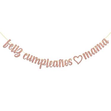 Imagem de Feliz Cumpleaños Mama Banner / Decoração de festa de aniversário mãe / Feliz Dia das Mães / Tema Espanhol Decorações de festa de aniversário de mãe Rose Gold Glitter