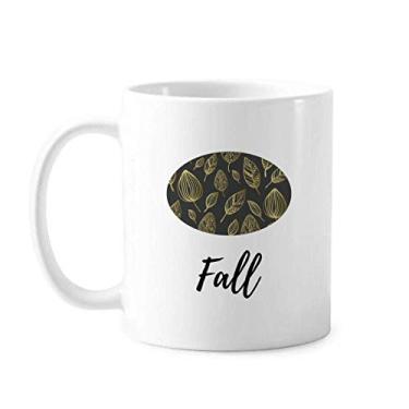 Imagem de Caneca de cerâmica com desenho de folhas douradas para mesa e porcelana de café