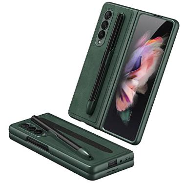 Imagem de Couro PU de luxo com capa ultrafina para Samsung Galaxy Z Fold 3 5G Case Proteção de câmera, verde, para Z Fold 3