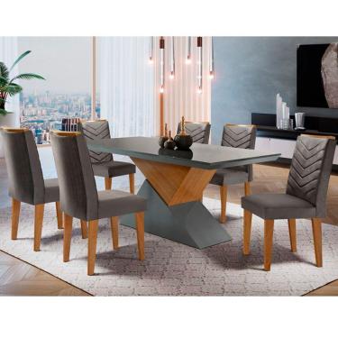 Imagem de sala de jantar Aster 180 Tampo em MDF Canto Reto com 6 Cadeiras Liz Moderna