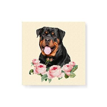 Imagem de Arte Maníacos Quadro Decorativo em Tela Canvas Rottweiler Flores - 30x30cm