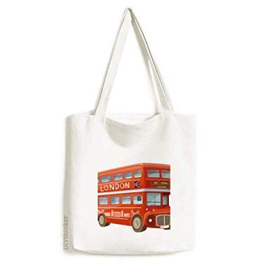 Imagem de Britain UK London Red Double Decker Bus Tote Canvas Bag Shopping Satchel Casual Bolsa
