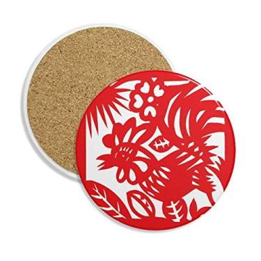 Imagem de Caneca de porta-copos do zodíaco chinês, corte de papel, pedra absorvente de proteção de mesa