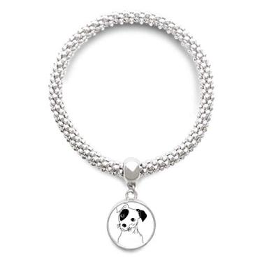 Imagem de DIYthinker Pulseira com pingente de prata com estampa de ilustração preta de cachorro de desenho animado ajustável