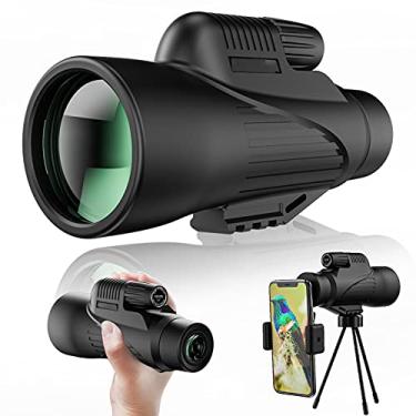 Imagem de Monóculos portáteis 12x50 de alta potência, telescópio monocular portátil à prova d'água com suporte para smartphone e tripé, zoom estável 2,5x, observação de pássaros, viagem de acampamento, concerto de montanhismo, jogo de bola