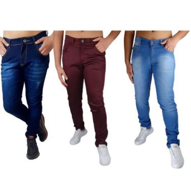Imagem de Kit Com 3 Calças Jeans Masculina Elastano - Mania Do Jeans