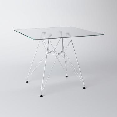 Imagem de Mesa Eiffel Quadrada 90Cm Tampo De Vidro Com Base De Ferro Branco Cor: Branco