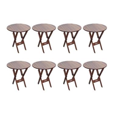 Imagem de Kit 8 Mesas Dobráveis De Madeira Redonda 70cm Imbuia - Cor: Marrom