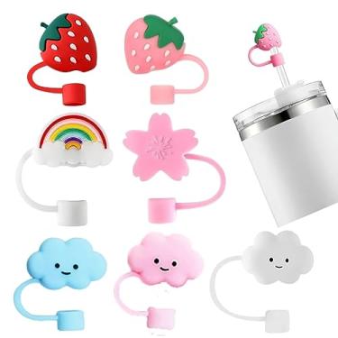 Imagem de Conquerall 7 peças tampas de palha fofas em várias formas tampas de canudo de silicone de grau alimentício mini protetores de palha projetados para canudos de 10 mm Stanley 890 g e 1,134 g acessórios de caneca de palha