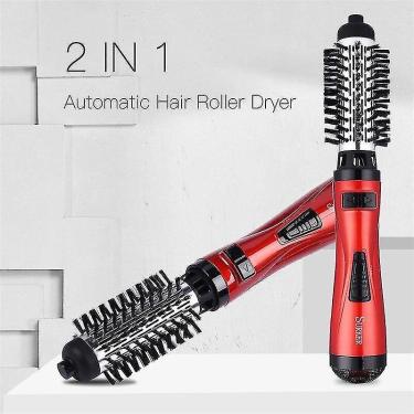 Imagem de Secadores de cabelo 2 em 1 escova rotativa secador de cabelo penteado modelador de ar quente escova de modelagem de rolo de ferro vermelho