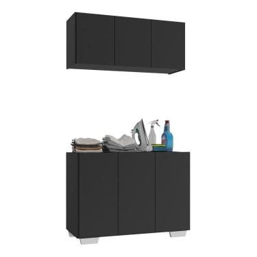 Imagem de Conjunto Lavanderia Multiuso Armário Aéreo E Balcão Mp5051 Preto branco