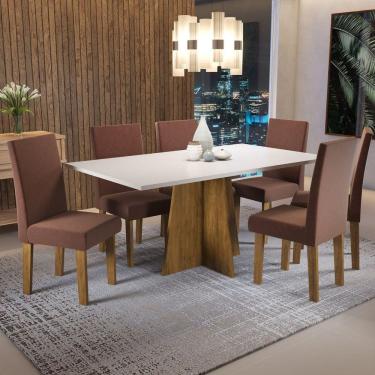 Imagem de Conjunto Sala de Jantar Amalia 1 Mesa 160cm com 6 Cadeiras Vênus Viero Móveis Pinho/Blonde/Marrom