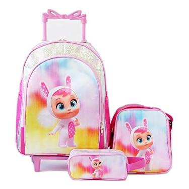 Imagem de Mochila Boneca Cry Babies Coney Rodinhas Lancheira Estojo Kit
