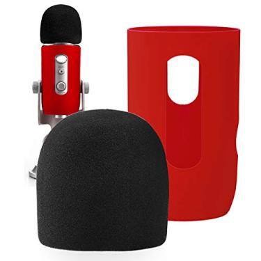 Imagem de YOUSHARES Espuma para para-brisa de microfone – Capa de microfone com filtro pop, para-brisa e protetor para microfones condensadores Blue Yeti, Yeti Pro (vermelho)
