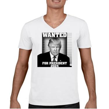Imagem de Camiseta com gola V Donald Trump Wanted for President 2024 Mugshot MAGA America First Republican Conservative FJB Tee, Branco, GG
