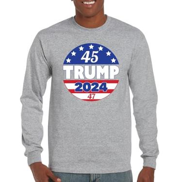 Imagem de Camiseta Trump 2024 45 47 President manga comprida MAGA Make America Great Again FJB Lets Go Brandon America First Flag, Cinza, G
