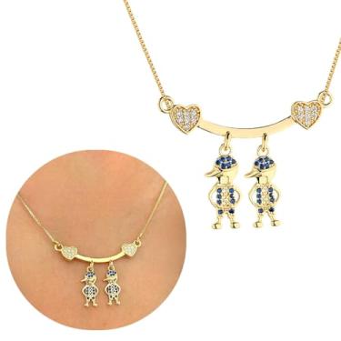 Imagem de Colar Corrente Feminina Pingente Filhos Filhas Casal 2 Meninas 2 Meninos Banhado a ouro 18k Cravejado com pedra zircônias Santo Estillo Semijoias (2 Meninos)