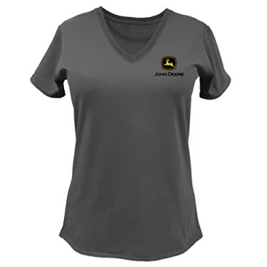 Imagem de John Deere Camiseta feminina com gola V e contorno do estado dos EUA e Canadá Build State Pride, Kentucky, M