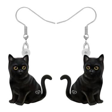 Imagem de DALANE Brincos de gato preto com pingente de gatinho de acrílico para Halloween, presentes para mulheres, meninas e crianças, 32mm x 27mm, Acrílico, Sem pedra preciosa