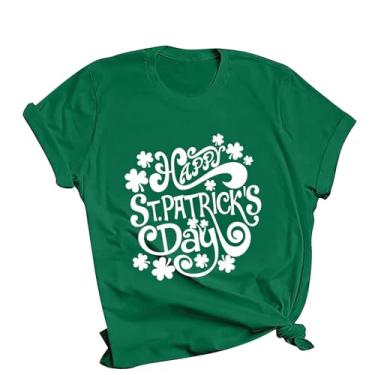 Imagem de Camiseta feminina do Dia de São Patrício com estampa da bandeira americana irlandesa túnica verde camiseta manga curta, Verde menta, G
