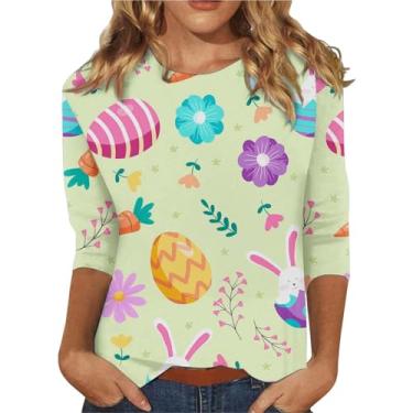 Imagem de Deals Today Camiseta Happy Easter feminina plus size moletom de Páscoa coelhinho feminino estampado tie dye manga longa blusa e calça fofa leopardo coelhinho azul marinho GG