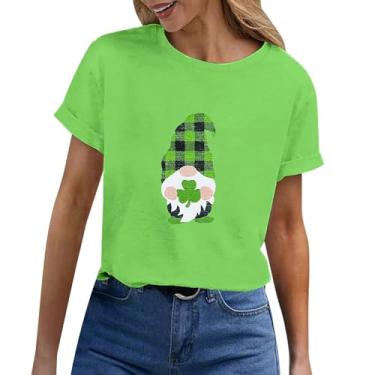 Imagem de Camisetas femininas do Dia de São Patrício com estampa da bandeira americana, túnica verde, camisetas estampadas de manga curta, Verde, GG