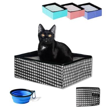 Imagem de Pet Fit For Life Caixa de areia portátil dobrável para gatos (40,6 x 30,5 cm x 12,7 cm) – Caixa de areia dobrável e embalável para gatos – Inclui tigela de água dobrável de bônus – preta