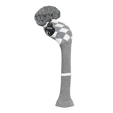 Imagem de Scott Edward 1 peça de capa de cabeça de golfe de malha para madeira, madeira de motorista (460cc) madeira de fairway/híbrida, macia, lavável, antibolinhas, antirrugas, gola longa, Grey White Argyle, Fairway