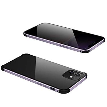 Imagem de Capa magnética de privacidade para iPhone 11 de 6,1 polegadas, vidro temperado transparente dupla face [silicone reforçado com 4 cantos] [moldura amortecedora de metal com absorção magnética] Capa
