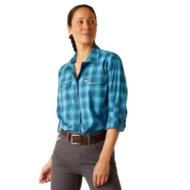 Imagem de ARIAT Camisa de trabalho feminina Rebar Made Tough Durastretch, Xadrez azul proeminente, 1X