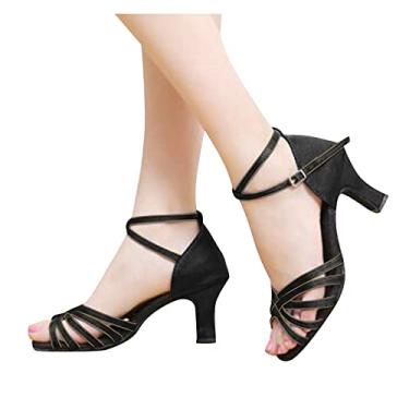 Imagem de Sandálias femininas de verão, salto alto, bico aberto, tira no tornozelo, casamento, salto stilettos, sapatos sensuais, elegantes para festas, Preto, 9