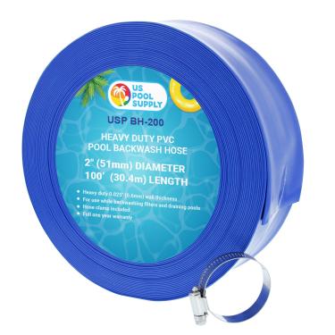 Imagem de U.S. Pool Supply Mangueira de retrolavagem de piscina azul resistente de 5 cm x 2,5 m com braçadeira de mangueira