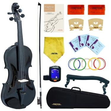 Imagem de Crafteem 1/2 violino preto colorido premium roupa para iniciantes adultos crianças com fita de dedo de 5 cores - violino iniciante artesanal estudante (preto, 1/2)