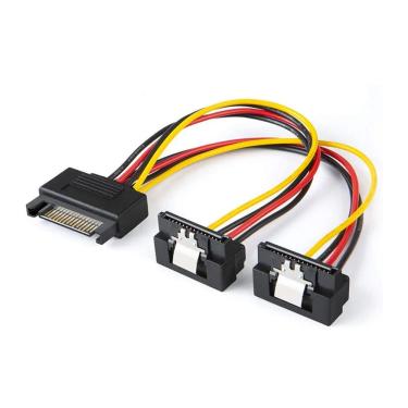 Imagem de Cabo Extensão Sata 90 Graus 15pin Sata Macho P/2 Fêmea 15pin