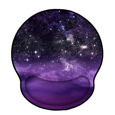 Imagem de Tapetes de mouse com suporte de pulso, mouse pad ergonômico para mulheres, descanso de pulso mouse pad para computadores portáteis, espuma de memória antiderrapante mousepad bordas costuradas, escritório de trabalho em casa, céu estrelado roxo