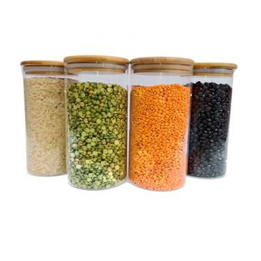 Imagem de Potes De Vidro p/Mantimentos 1100ml c/Tampa Bambu - 4 pçs