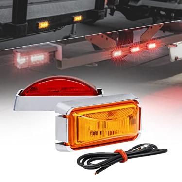 Imagem de 2 peças de luz de marcador de reboque de 2,5" âmbar + LED vermelho com bisel cromado [DOT FMVSS 108] [SAE P2PC] [Suporte de superfície] [IP67] Luzes laterais do marcador para caminhão de reboque