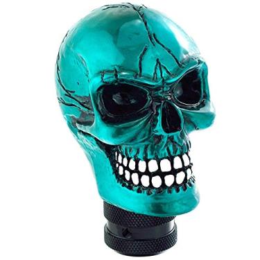 Imagem de Lunsom Cabeça de mudança de engrenagem crânio botão de câmbio de resina alavanca de câmbio de transmissão de carro se encaixa na maioria dos veículos manuais automáticos (ciano)