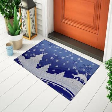 Imagem de Tapete Capacho Divertido e Criativo Para Porta Estampado Tema Natal - Papai Noel Azul Ca293