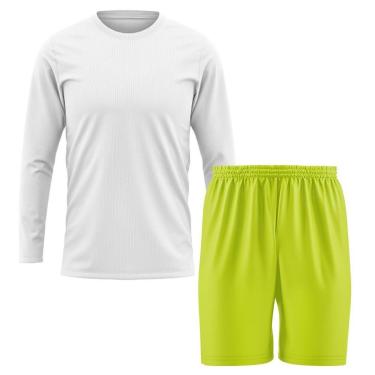 Imagem de Kit Calção Short Futebol Basquete Amarelo + Manga Longa Masculina Segunda Pele Dry-Masculino