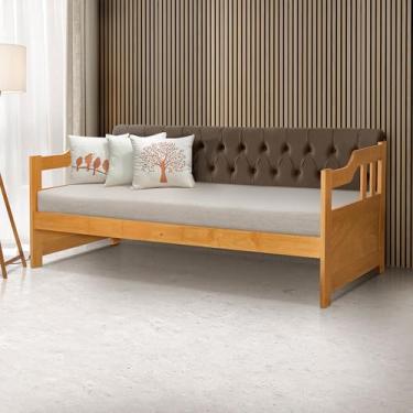 Imagem de Sofá Cama Dublin Mona Estofado Capitonê Veludo Marrom Madeira Maciça com 1 Colchão - Imbuia