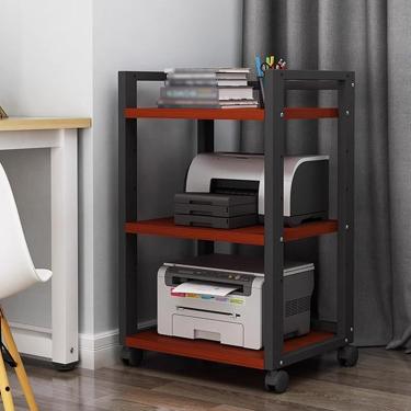 Imagem de Rack de áudio de madeira e aço, suporte de mídia de torre AV ajustável de 3/4 camadas com rodas, prateleira independente de equipamentos eletrônicos para DVD players, caixa de TV e decodific