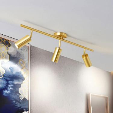 Imagem de Refletor de iluminação moderno, latão fosco, luminária de trilho LED dourado Iluminação de trilho de latão dourado com foco giratório embutido no teto, 3 luzes