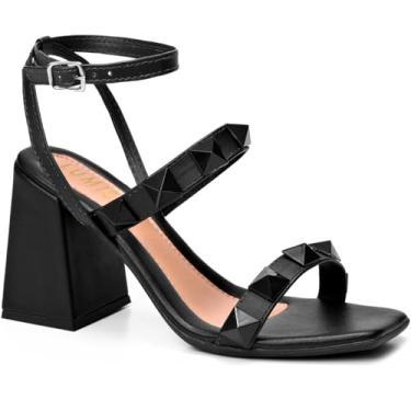 Imagem de Sandália Feminina Salto Alto Bloco Tacha Spike Pirâmide preto34