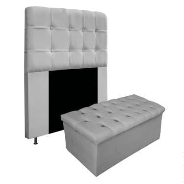 Imagem de Kit Cabeceira Estofada Mel Cama Box Solteiro 90 cm mais Calçadeira Baú Mel com Capitonê Suede Cinza para Quarto - AM Decor